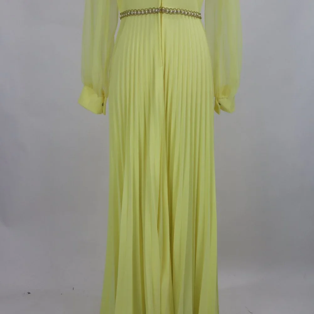 Vtg 1970's Yellow Formal Long Party Dress Gown Cocktail Hippie Prairie Boho S - Picture 12 of 12